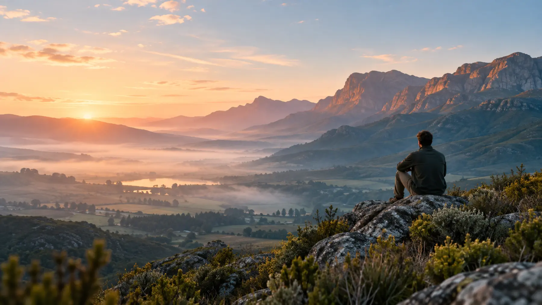 Soft dawn light over Table Mountain and the Cape coastline